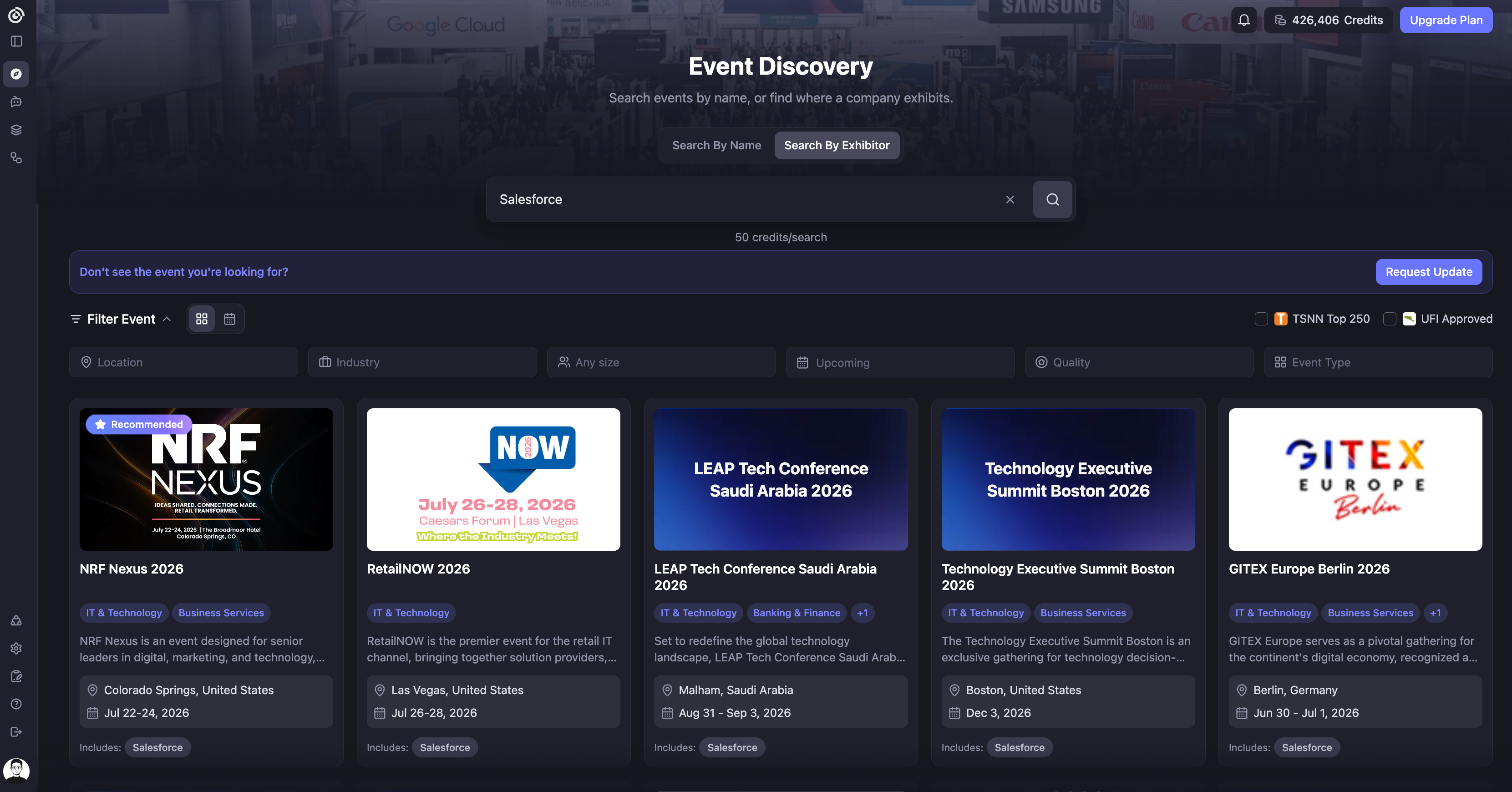 Search by Exhibitor event results
