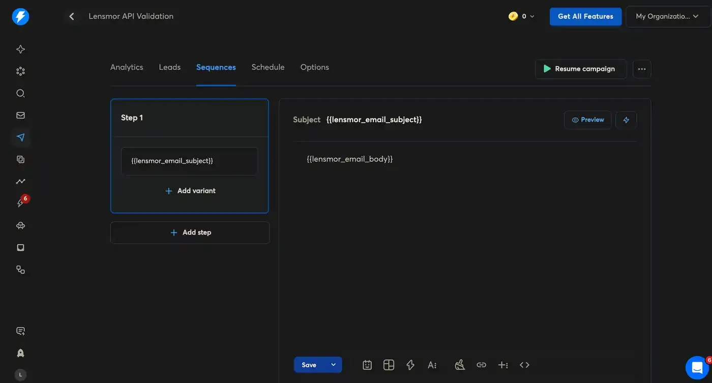 Instantly email subject variable