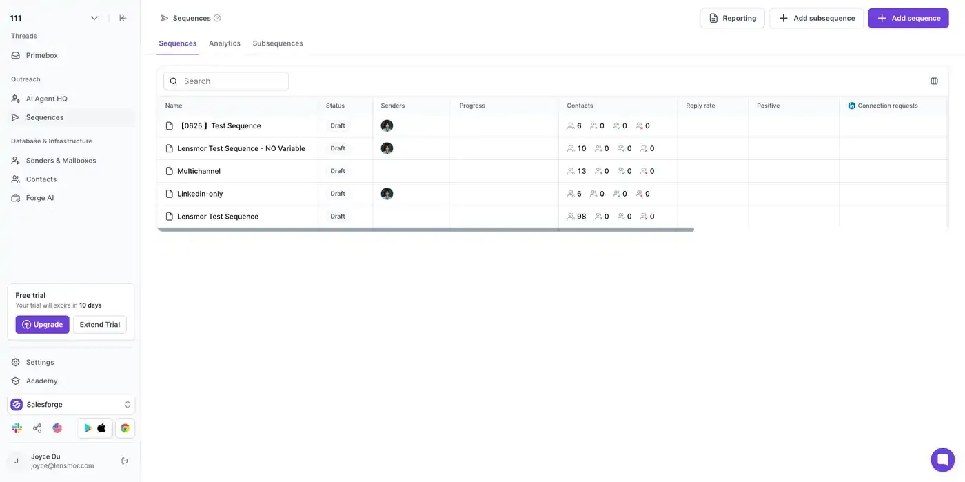 Salesforge sequence list