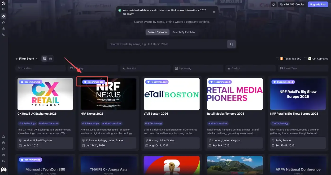 Recommended events in Discover